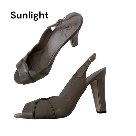Adrianna Papell Leather Slingback Heels Women 8M EUR 38 Light Brown Peep Toe - Picture 1 of 12